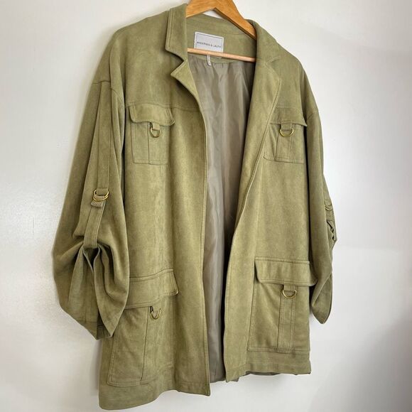 Andersen & Lauth Anthropologie Jacket Chore Utility Faux Suede Green One Size OS - Picture 2 of 8
